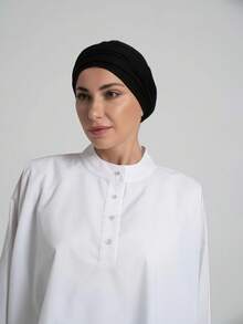 1 Khăn trùm đầu Hijab trơn màu cổ điển dùng ngay cho nữ, Khăn xếp đa năng có thể điều chỉnh kiểu dáng, Vải rayon mềm mại thoải mái Thích hợp mặc hàng ngày, tập luyện, mặc tập yoga cho trang phục dự tiệc - màu đen - Xem 3