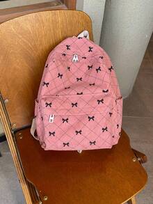 Mochila versátil y casual de diseño de nicho minimalista y elegante para uso diario y salidas, mochila de gran capacidad con decoración de lazo y bolsa de viaje de pana