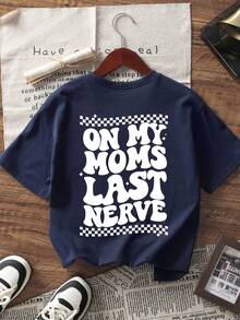 1pc Young Boy Casual English Text Print Navy Round Neck Short Sleeve T-Shirt, Summer Top For Toddler - Navy Blue - View 4