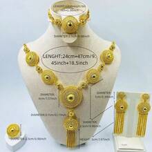 1 Conjunto de collar, aretes, brazalete y anillo con borlas alargadas estilo Dubai/Medio Oriente/Africano/Nigeriano, bañado en oro de 24 quilates, adecuado para uso diario de la mujer, fiestas, bodas y como regalo del Día de San Valentín