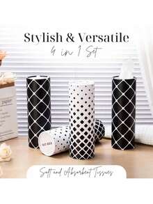 Car Tissue Holder, 4-In-1 Set Of Travel Tissues With 50 Tissues Per Box, Sleek Cylinder Tissue Holder In Car With Easy Open Lid, 2-Ply Car Tissues For Home, Office And Trips, Black/White - Black - View 6