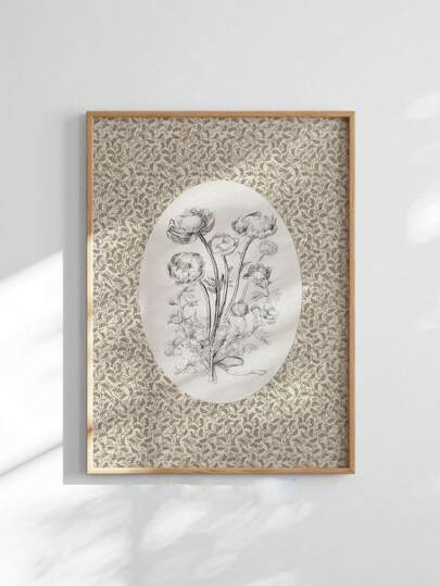 1pc Neutral Vintage Floral Art Print Cottage Nursery Style Wall Decor With Vacation Travel & Beach Graduation Theme, Frameless Canvas Poster For Dorm Room Decor, Home Decor, Back To School, Party Decoration & Perfect Gift Choice (Wall Prints, Funky Posters)