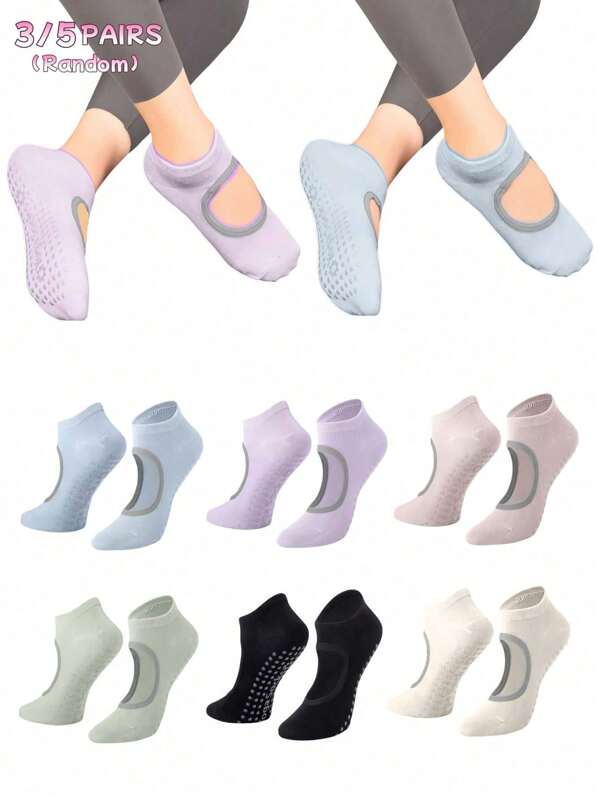 3/5 Pairs Silicone Grip Yoga Socks With Visible Toes Design, Suitable For Pilates, Fitness, Indoor Dance, Skipping Rope, Soft & Comfortable, Durable & Shock-Absorbent