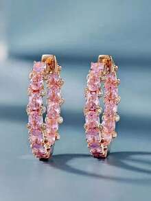 2 chiếc bông tai hình khối Zirconia mạ đồng thiết kế thanh lịch, thích hợp cho phụ nữ, trang sức tiệc đính hôn kỷ niệm ngày cưới, quà tặng ngày lễ tình nhân - 1 # - Xem 6