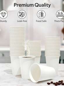 100pcs White Thickened Paper Cups, Disposable Milk Tea Coffee Cup, Disposable Craft Paper Colored Cups With Lid, Double-Layer Insulated Disposable Coffee/ Milk Tea Paper Cup , Festival, Party , For Christmas Party