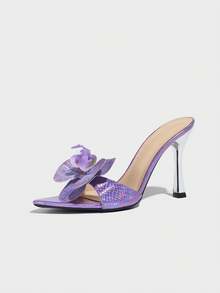 女士高跟凉鞋，紫色 3D 花卉装饰，性感露趾绑带，优雅 PU 皮革，时尚全息蛇纹，高端优质软皮革，银色高跟鞋，适合派对、户外、家居、办公室，紫色高跟凉鞋