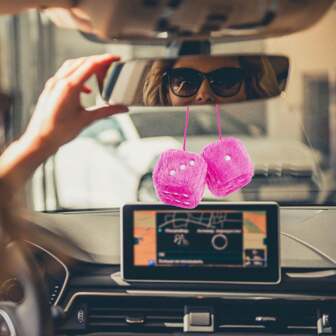 时尚后视镜悬挂装饰情侣毛绒骰子汽车家居摆件可爱立体车载饰品