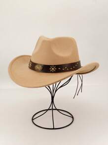 1pc Women Belt Decor Boho Cowgirl Hat Cowboy Hat Fedora Hat Jazz Panama Hat Soft Felt Hat For Daily Use