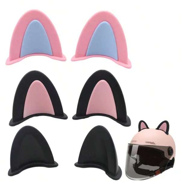 2 Stücke Katzenohren Helm Zubehör, perfekt für Elektrofahrräder und Motorräder, Schwarz, Pink, Blau, rein schwarze katzenthematische Dekoration