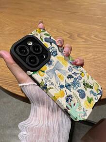 1 pieza Funda de teléfono clásica anti-caída con patrón floral vintage de limón y océano, compatible con Apple y 16/16PLUS/18PRO/21PROMAX