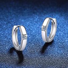 LOVESSOM 一对 925 银全莫桑石经典简约休闲时尚基本百搭高品质男女耳夹和圈形耳环，适合日常和通勤度假约会聚会派对搭配衣服和母亲节父亲节复活节感恩节圣诞节开学季婚礼季生日周年毕业舞会成人礼物