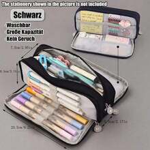 Un estuche de lápices negro, estuche de lápices de gran capacidad, estuche de lápices de apertura doble, estuche de lápices multifuncional para la escuela, estuche de lápices, bolsa de lápices, suministros de aprendizaje para estudiantes, bolsa de almacenamiento para el escritorio, artículos de papelería educativos, regalo de suministros de oficina, estuche de lápices creativo, estuche de lápices, bolsa escolar, útiles escolares, regreso a clases - Negro - Ver 3
