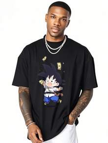 Goku Son Gohan Casual Style  Men's 220g T Shirt 1pcs  Summer  100% Cotton  Digital Printed T Shirt - Black - View 2