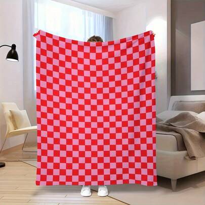 Luxurious Pink Diamond Checkerboard Throw Blanket - Soft, Fluffy & Warm For Bed, Sofa, Camping, Travel Versatile All-Season Gift For Birthdays, Christmas & New Year