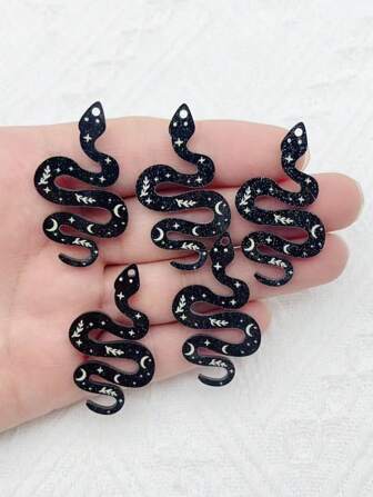 10 Pieces Of Moon Patterned Black Snake Acrylic Jewelry Pendant Earrings Necklace DIY Jewelry Pendant