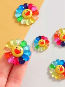 Set de 10/20 encantadores encantos grandes de girasol de colores arcoíris en resina para decoración creativa, manualidades de joyería, accesorios para el cabello, fundas de teléfono y accesorios para muñecas Blyth y Ob11
