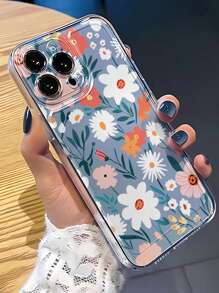 1 pieza Funda protectora de teléfono de TPU con gráfico floral de verano, compatible con iPhone 16, 15, 14, 13, 12, 11 Pro Max