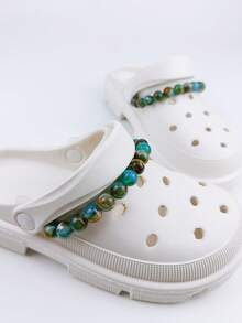 2 件装镂空珍珠链装饰带，适用于凉鞋、沙滩鞋、可拆卸配饰，男女皆宜 - 墨綠色 - 查看 4