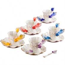 YU3D Goldfish Coffee Mugs Animal Rainbow Ceramic Mug Milk Teacup Afternoon Tea Cup And Saucer Set With Spoon PurpleYU - 紫色 - 查看 3