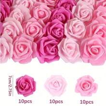 30 pièces Têtes de fleurs de rose artificielles en vrac, têtes de roses roses, fleurs roses factices sans tige, roses en mousse miniatures roses poussiéreux pour la décoration DIY de fête de mariage, douche nuptiale, mariage et à domicile