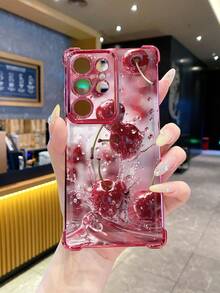 1pc Splash Resistant Cherry Branch Design Shockproof Electroplated Camera Phone Case Compatible With Apple/Compatible With Infinix/Compatible With Redmi/Compatible With OPPO/Compatible With VIVO/Compatible With Realme, International Version,  Not The Domestic Version - Pink - View 6