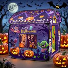 Carpa de juego para niños y niñas, con techo y cortina de puerta, carpa de juego emergente para Halloween para niños pequeños, para uso en interiores y exteriores, plegable, portátil, color morado y adecuada para niños de 3 a 6 años