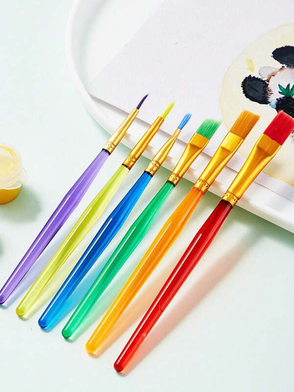 12pcs Candy Colored Children's Paintbrush Oil Painting Pen Set Plastic Rod, Art Painting Watercolor Painting Brush Oil Painting Pen Set, Phomemo 12 Pack Children's Paintbrush, Non Shedding Furry And Paintbrush, Specifications: 12PCS/4PCS/2PCS, Washable Acrylic Paint Set For Preschool Children, Toddler Painting Brush Set, Very Suitable As A School Gift For Children