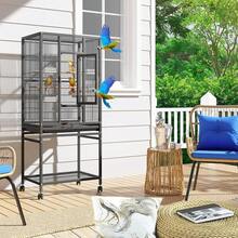 YITAHOME 53.9 Inches Metal Bird Cage Parakeets: Large Parrot Cages With Seed Catcher & Cover With Rolling Stand & Brakes Lovebirds Cockatiels Finches, Black - Black - View 8