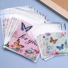 50 pezzi Sacchetti regalo con stampa di farfalle blu e fiori per festa di nascità, festa per la rivelazione del sesso, compleanno, matrimonio, sacchetti con stampa floreale, sacchetti tema farfalle per feste