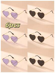 1pair, 2pair, 3pair, 6pair Women Metal Frame Heart-Shaped Fashion Fashion Glasses, Very Suitable To Express Love On Valentine's Day With These Colorful Heart-Shaped Glasses, Stylish And Sweet. Suitable For Valentine's Day, Beach, Outdoor Travel And Daily Accessories, For Summer Beach Vacation,Outdoor,Travel