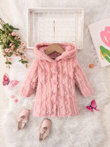 Baby Mädchen modischer umkehrbarer dicker Fleece Polka Punkt Muster Kapuzen Cardigan, warme und bequeme Kinderouterwear für Herbst/Winter