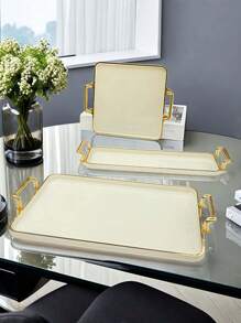 1pc Rectangular Modern Luxury Design Tray, Suitable For Dessert, Cake, Snacks, Wedding, Home & Office Use, With Handle