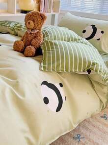 Bộ chăn ga gối đệm mềm mại, có thể giặt được, phong cách tối giản 4 món, bao gồm 1 vỏ chăn, 1 ga trải giường, 2 vỏ gối, phù hợp cho giường tầng ở ký túc xá sinh viên, phòng trẻ em, trẻ sơ sinh, trẻ mới biết đi - yêu em gấu - Xem 7