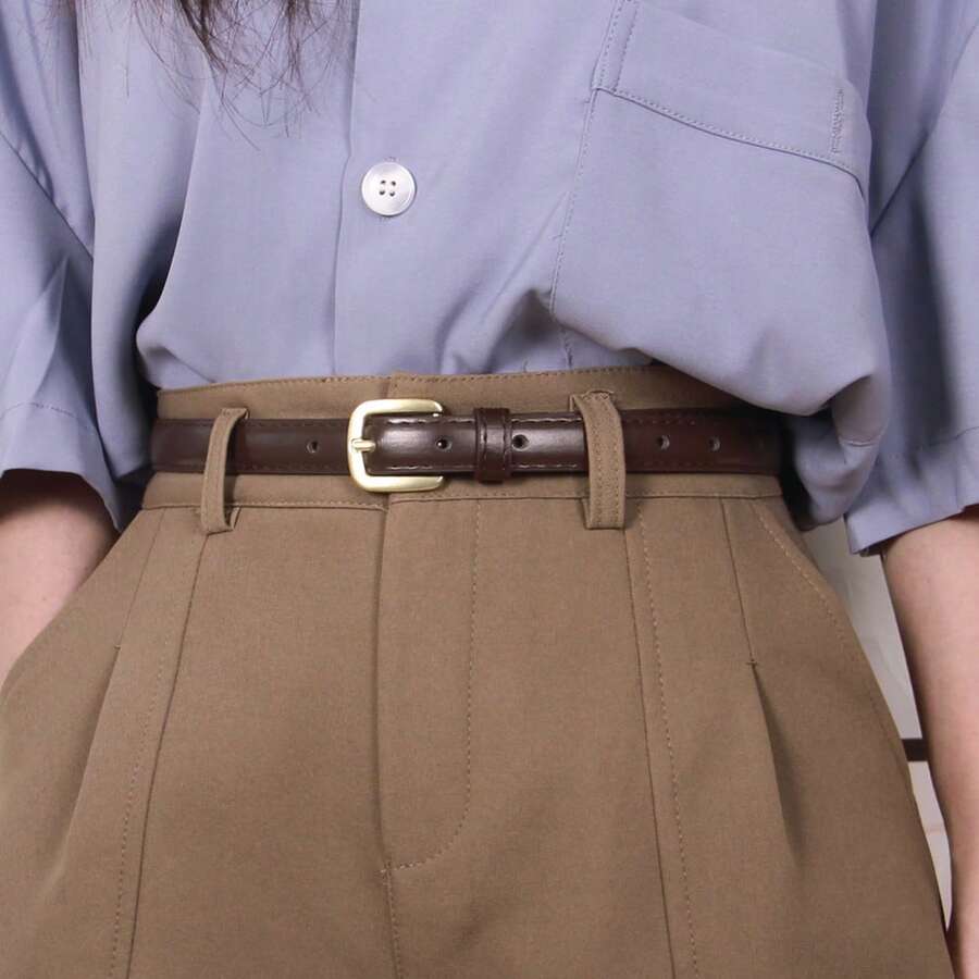 1 件女士纯色合金扣 PU 皮革时尚休闲腰带秋季、秋季、万圣节 - 棕色 - 查看 1