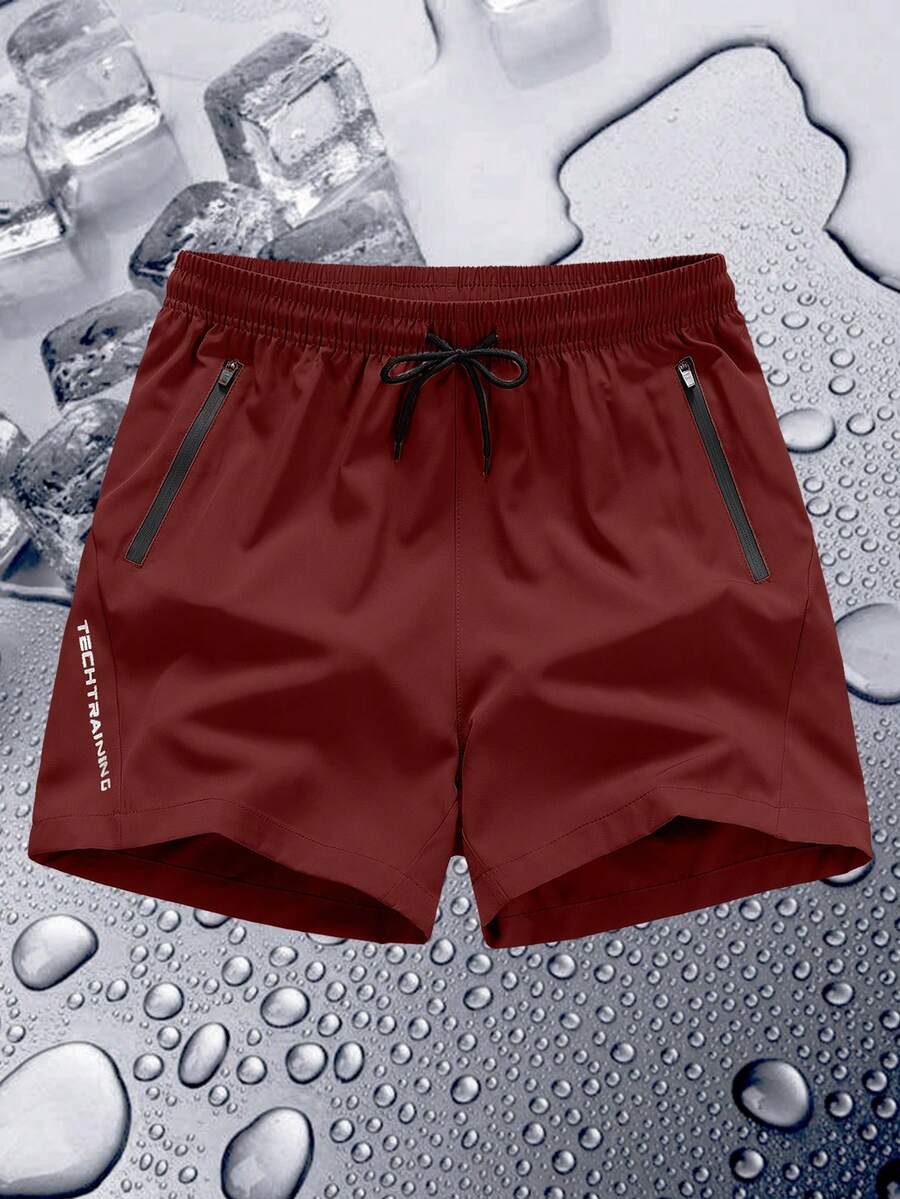 Men's Front Tie Pocket Simple Casual Shorts For Everyday Wear - Burgundy - View 1