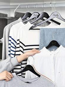 Customized Text/Logo Thick Wooden Hanger, Non-Slip Clothes Hangers, Wooden Clothing Racks For Home Use - Black - View 6