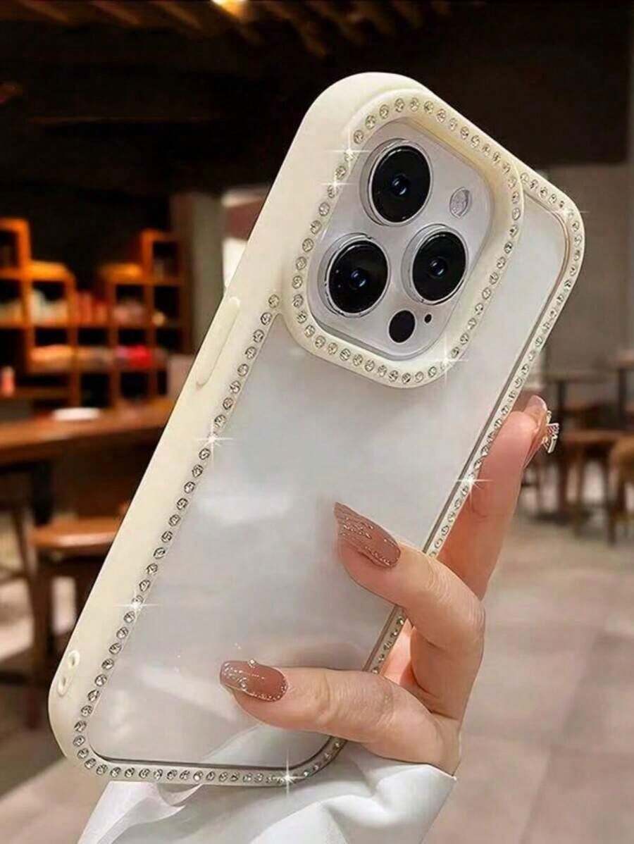 Funda para teléfono 1 Uds. Funda protectora brillante con diamantes de imitación brillantes de lujo para funda de teléfono 5/15 Pro Max/15 Pro/15 Plus/11/12/13/14/16 Pro Max/XS/11 Pro/11 Pro Max/12 Pro/12 Pro Max/13 Pro/13 Pro Max/14 Pro/14 Pro Max/14 Plus/16 - Blanco - Ver 1