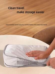 1/4PCS Compression Packaging Bag, Clothing Storage, Travel Storage Bag Set, Reusable Waterproof Large Capacity Compression Storage Bag, Double Layer Double Zipper, Suitable For Men And Women On Business Trips, Vacations Or Travel, Nylon Material, Travel Necessities - Beige - View 7