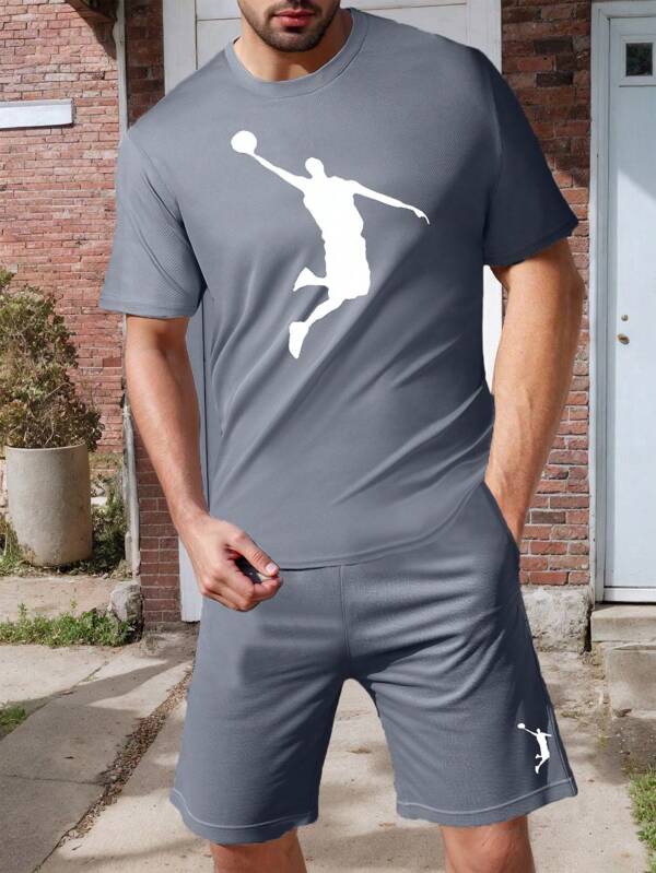 Summer Men's Sportswear Set, Streetwear Basketball Jersey Style T-Shirt Set, Adopting Classic Black And White Color Design, Paired With Loose Shorts, Overall Simple And Sporty Style, Very Suitable For Daily Casual Or Sport Wear
