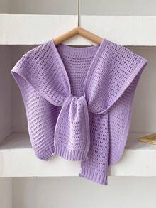 1件简约高端纯色镂空针织披肩，女士外套装饰可拆卸领子，空调房肩部披肩，时尚百搭连衣裙背心 - 彩色 - 查看 5