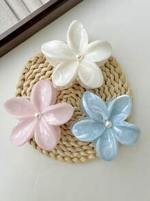 3 件套韩式时尚渐变仿珍珠花大理石亚克力发夹，创意大雏菊发夹，适合女孩，美观甜美的时尚配饰，适合日常外出（轻微划痕和污渍是正常现象，不影响使用）发饰优雅爪夹，学校用品，学院秋季配饰