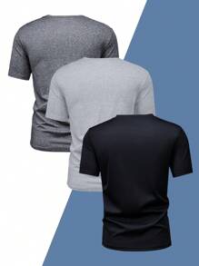 3 Stücke Herren Lässig Sportanzug, atmungsaktives, weiches, anliegendes Shirt mit Buchstabenaufdruck, Rundhalsausschnitt, Kurzarm, Mischung aus Polyester und Elastan, maschinenwaschbar, leicht und lässig, ideal für den täglichen Sommertragen der Herren, hervorragend für Outdoor-Aktivitäten, Reisen und Entspannung, perfektes Geschenk für Ehemann oder Freund