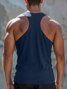Men's Sleeveless Workout Tank Top With Racerback Design, Allows More Arm Movement Freedom, Suitable For Weightlifting And Outdoor Cycling, Refreshing And Unrestricted - Navy Blue - View 7