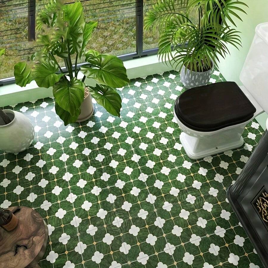 Pegatinas de piso estilo marroquí verde, impermeables y antideslizantes para decoración del hogar, pegatinas de azulejos autoadhesivas resistentes al desgaste para cocina y baño