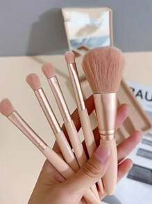 Customizable 5-Piece Makeup Brush Set With Mirror, Portable Makeup Brush Set, Full Set Of Makeup Brushes, Makeup Accessories To Carry Out, Makeup Anytime And Anywhere