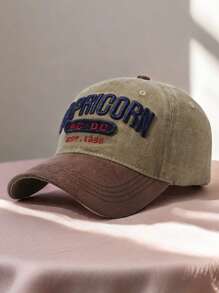 1 Stück unisex vintage gewaschene Baseballkappe mit gesticktem "CAPRICORN AC - DC EST.1985" Logo, zweifarbiges Farbblockdesign, verstellbare Passform für Männer & Frauen, Retro Streetwear Hut für Outdoor-Aktivitäten, lässigen Alltag und Musikfestival-Looks