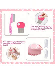 9件套猫刷美容套装，硅胶自清洁平滑刷，带宠物指甲钳和锉刀，跳蚤梳，宠物香波浴刷 - 彩色 - 查看 5