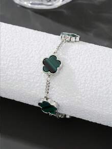 1pc Men's Classic Lucky Clover Design Business Fashion Bracelet - Green - View 3