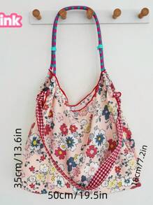 1pc Women Floral Print Large Capacity Tote Bag, Elegant & Versatile Fashion One Shoulder Handbag, Suitable For Everyday Use, Travel, Shopping