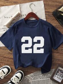 Tween Girl 22 图案标语圆领短袖 T 恤，适合青少年女孩的休闲夏季上衣 - 藏蓝色 - 查看 3